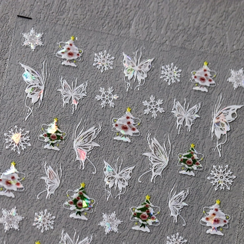 3D Holographic Laser Nail Art Stickers Butterfly Christmas Tree Snowflake Gold Stamping DIY Manicure Decals