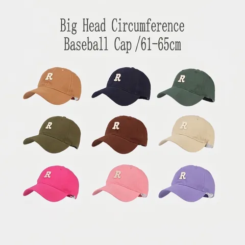 Casquette De Baseball En Coton Rétro Avec Broderie Lettre R Chapeau De Soleil Ajustable Pour Grande Tête Décontracté