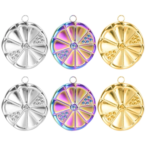 Lemon Slice Pendant Necklace Stainless Steel Rhinestone Fruit Dainty Jewelry For Women 18K Gold Plated