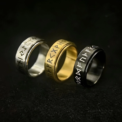 Anillo Vikingo Vintage Rune Spinner Para Hombre Mujer Giratorio De Acero De Titanio Nordic Retro Ansiedad Fidget Ring Regalo Joyería
