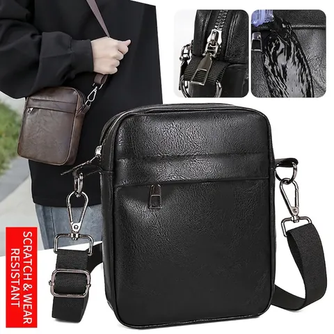 Sac Bandoulière Homme Cuir PU Avec Motif Litchi Imperméable Minimaliste Messenger Sac De Téléphone Pour Outdoor Casual