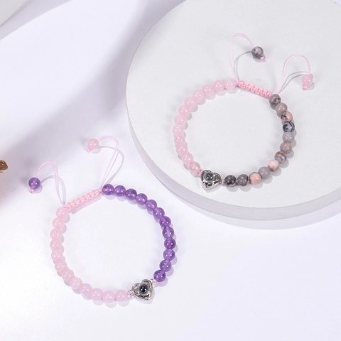 Bracciale Di Proiezione Cuore Perline Pietra Naturale Multilingue Ti Amo Cordino Intrecciato Regolabile Gioielli Coppie