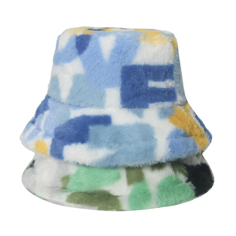 Cappello Alla Pescatora In Finta Pelliccia Di Coniglio Peluche Motivo Lettere Colorato Inverno Caldo Antivento Moda