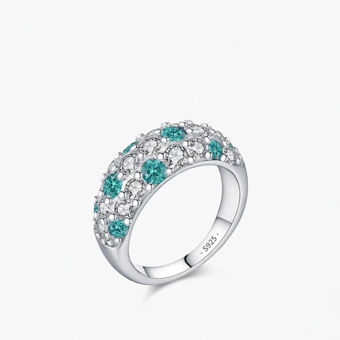 925 Sterling Silber Eternity Ring Für Damen Mit Blaugrünen Und Weißen Zirkonia Mikropave Retro Vintage Elegant Luxus