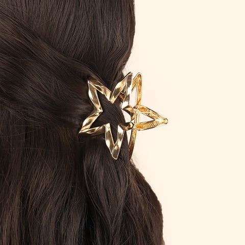 Pinza Per Capelli A Stella Lega Metallo Stella Vuota A Cinque Punte Forcina Per Acconciatura Donna Coda Di Cavallo Alta Oro Argento