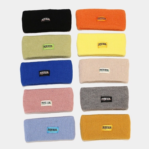 Knitted Sport Headband Elastic Ribbed Thick Hair Band With Letter Patch Street Style Warm Ear Warmer Unisex