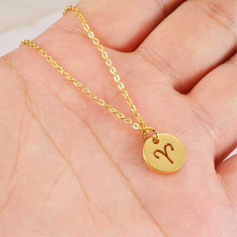 Collar De Constelación Del Zodiaco Colgante De Moneda Redonda Hueca Acero Inoxidable 304 Pulido Espejo Joyería Minimalista Para Mujeres Hombres