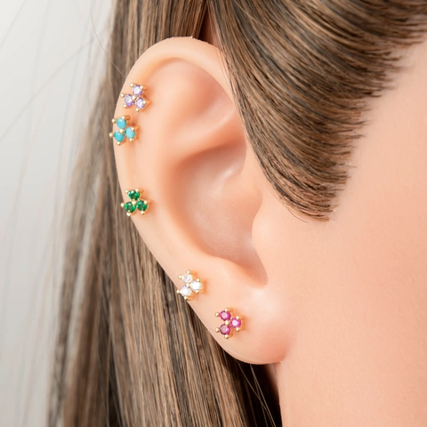 Cubic Zirconia Cluster Ear Cartilage Stud Stainless Steel Copper Threaded Ball Back Piercing Jewelry Tiny Helix Stud