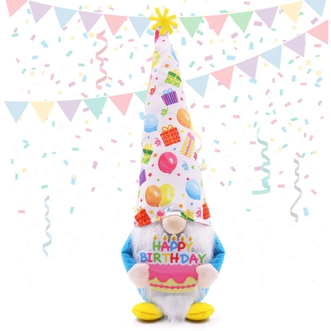 Birthday Gnome Plush Doll Holding Cake Faceless Dwarf Figurine For Party Decoration Handmade Fabric Ornament Gift