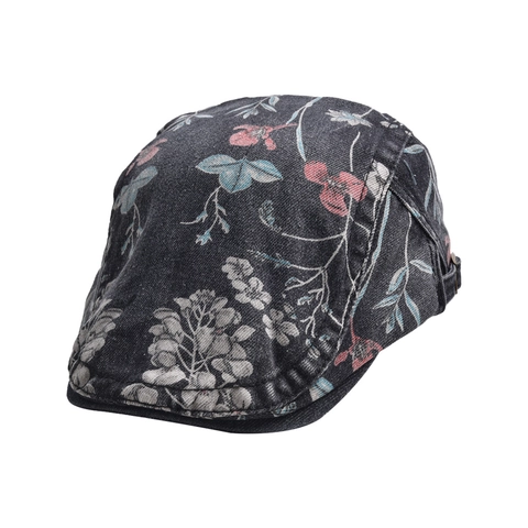 Vintage Platte Pet Met Bloemenprint Denim Katoen Verstelbare Ivy Newsboy Hoed Voor Dames Retro Artistieke Stijl