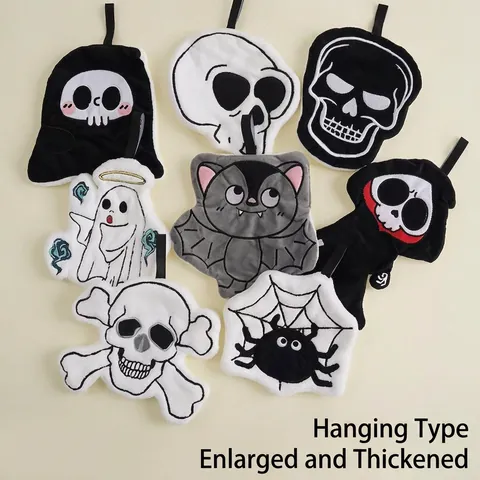 Halloween Hand Towel Hanging Coral Fleece Soft Absorbent Cartoon Skull Ghost Bat For Bathroom Kitchen