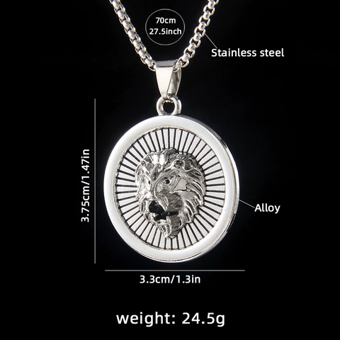 Collar Con Colgante De Cabeza De León Cabeza De Lobo Escudo Aleación Strass Cadena Acero Inoxydable Joyería Hip Hop Hombre Mujer