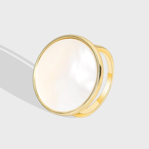 Bague Minimaliste Ronde En Nacre Et Abalone Vintage Cuivre Plaqué Or 14K Bijoux Géométriques Pour Femmes
