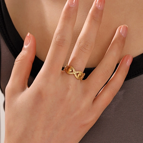Anillo De Acero Inoxidable De Moda Mal De Ojo Geométrico Hueco Ajustable Abierto Joyería Para Mujer Chapado Oro 18K Retro