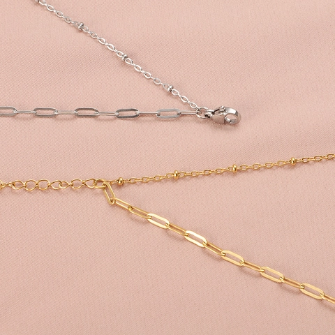 Pulsera De Doble Capa De Acero Inoxidable 304 Chapado En Oro De 18K Cadena De Eslabones Y Cuentas Joyería Minimalista