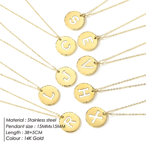 Stainless Steel 14K Gold Plated Round Alphabet Letter Pendant Necklace Minimalist Enamel Chain Necklace For Women Jewelry