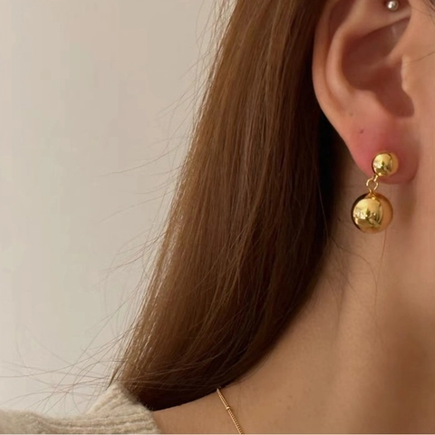 Minimalistische Dubbele Bol Hangoorbellen Roestvrij Staal Spiegel Gepolijst Moderne Geometrische Sieraden