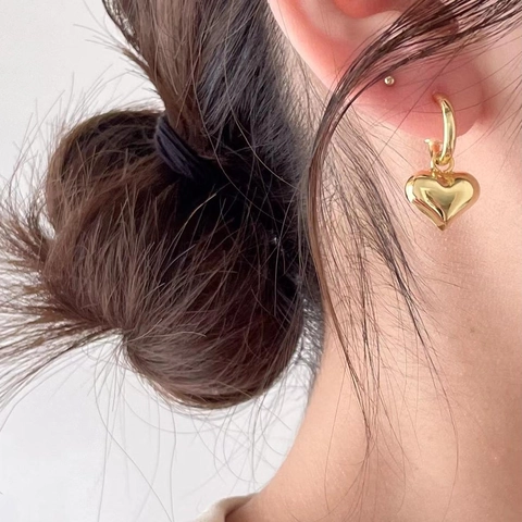 Herz Creolen 925 Sterlingsilber Polierte Liebe Anhänger Hängen Minimalistischer Schmuck Für Frauen
