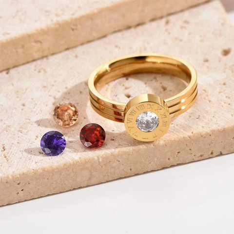 Anello Acciaio Inossidabile Numeri Romani Rotante Intercambiabile Zirconia Colorata Gioielli Moda Minimalista Regalo Donna