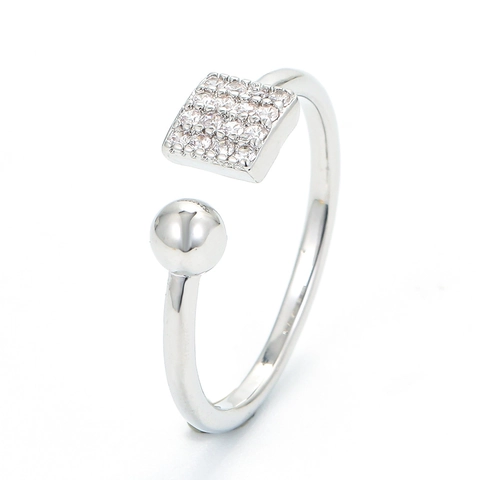 Geometrischer Offener Ring Verstellbar Kupfer Mikro Pave Quadratischer Zirkonia Runde Kugel Modeschmuck Für Damen