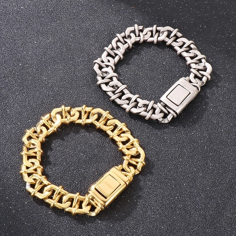 Men 316L Stainless Steel Bracelet Industrial Punk Heavy Duty Curb Link Chain Geometric Rectangle Clasp Vintage Jewelry