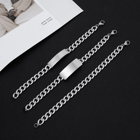 Titanium Stalen Cubaanse Schakelarmband Met Rechthoekige ID-Plaat Gepolijst Hip Hop Stijl Voor Heren