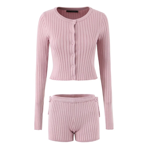Damen Rippstrick Loungewear Strickjacke Camisole Shorts Hosen Rock Passende Outfits Lässig Bequem Streetwear Weich