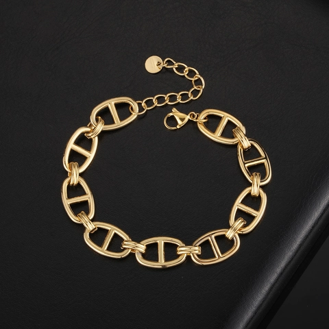 Minimalist 18K Gold Plated Stainless Steel Pig Nose Link Bracelet For Women Men Geometric Anchor Chain Jewelry Gift