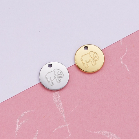 Elefant Rund Anhänger Charm 304 Edelstahl 18K Vergoldet Tiermuster DIY Schmuckherstellung Zubehör Einfach