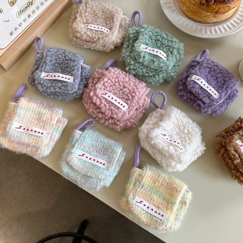 Custodia Per Auricolari In Peluche Borsa Lana Di Agnello Morbida Portatile Mini Sacchetto Con Tracolla Portamonete Per Cuffie