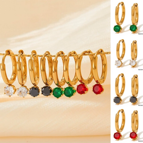 Boucles D'oreilles Huggie Hoop En Acier Inoxydable Avec Pendentifs En Strass Ronds Colorés Bijoux Géométriques Élégants Pour Femmes