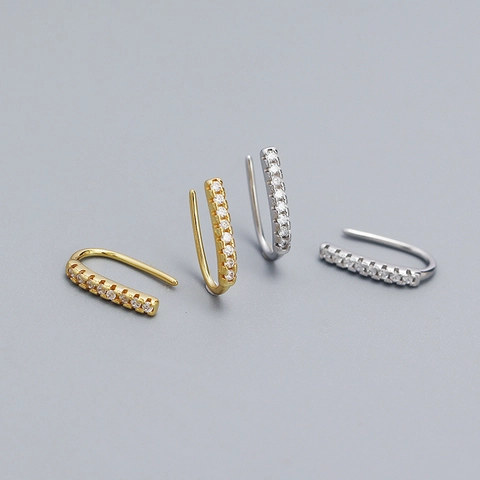 925 Sterling Silver Zirconia Row Ear Hooks Minimalist U-Shaped Geometric Ear Studs Elegant Jewelry For Women Fashion Accessory