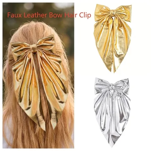 Molletta Per Capelli Grande Fiocco Tessuto Ecopelle Metallizzata Stile Francese Elegante Accessori Per Feste Da Donna