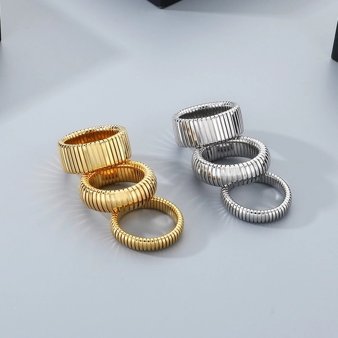 Anillo Tubogas Acero Inoxidable Espiral Rosca Minimalista Industrial Elegante Unisex Moda Joyería