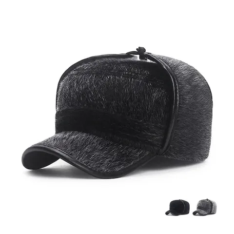 Gorro De Trampero Para Hombre Piel Sintética Grueso Cálido Invierno Gorro Con Orejeras Y Visera Cortavientos Plano Exterior