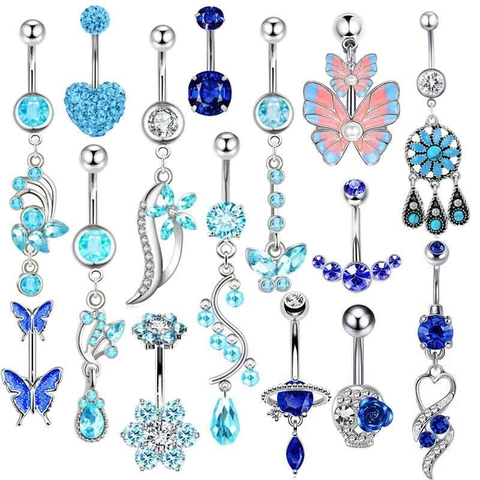 Stainless Steel Belly Button Piercing Ring Blue Zirconia Heart Butterfly Moon Star Dangle Sexy Fashion Body Jewelry