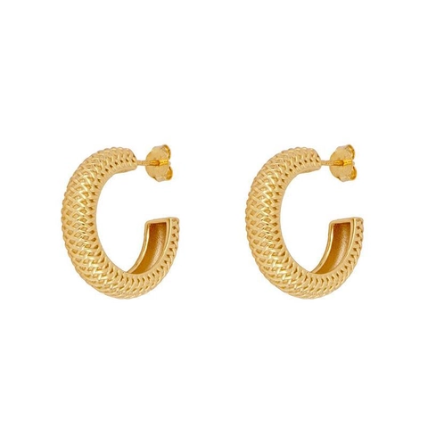 Orecchini A Cerchio A Forma Di C Da Donna In Rame Con Perno In Argento Sterling 925 E Trama Intrecciata