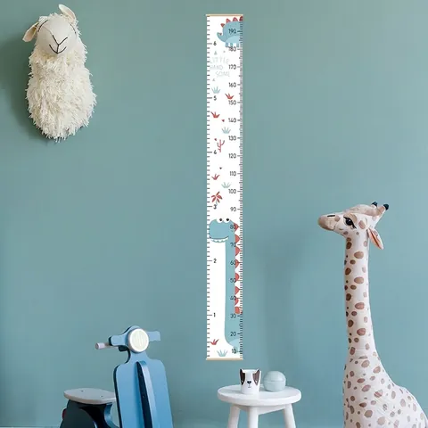 Kinder Wachstumstabelle Messleiste Holzrahmen Leinwand Wandbehang Cartoon Tier Dinosaurier Für Kinderzimmer