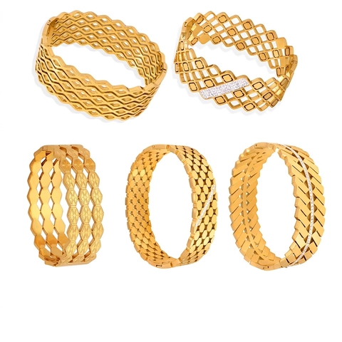 Women Fashion Titanium Steel Gold Plated Hollow Geometric Bracelet Light Luxury Rhinestone Inlaid Bangle Jewelry Gift