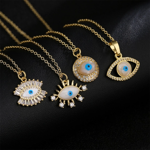Μενταγιόν Κολιέ Evil Eye Χάλκινο Επιχρυσωμένο 18K Σμάλτο Κυβική Ζιρκόνια Μόδα Κόσμημα Για Γυναίκες