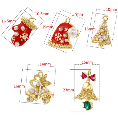 Weihnachtsanhänger Messing Emaille Kunstperle Strass Für Feiertagsschmuck DIY Festliche Glocke Baum Hut Form