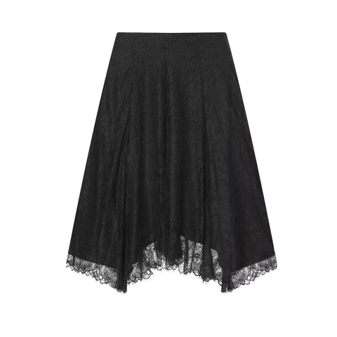 Jupe Midi En Dentelle Noire Pour Femmes Taille Haute Ourlet Asymétrique Maille Florale Style Street Sexy Élégante
