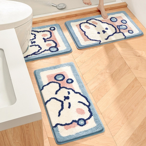 Tappeto Da Bagno Floccato Assorbente Antiscivolo Morbido Microfibra Tappeto Doccia E Tappetino Per WC A Forma Di U