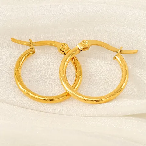Hoop Earrings 18K Gold Plated Stainless Steel Retro Spiral Texture Geometric Fashion Jewelry For Women