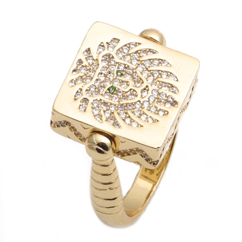 Gioielli Testa Di Leone Rame Zirconia Quadrato Anello Orecchini Collana Stile Hip Hop Accessoire