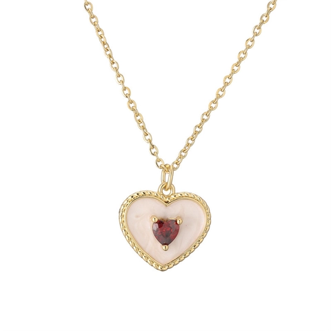 Collar Con Colgante De Corazón Cobre Chapado En Oro Hueco Vintage Circón Joyería Para Mujer