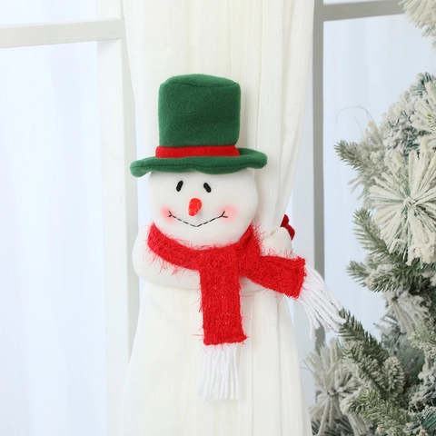 Christmas Curtain Tiebacks Plush Cartoon Santa Snowman Reindeer Gnome Holder Buckles For Holiday Home Window Decoration