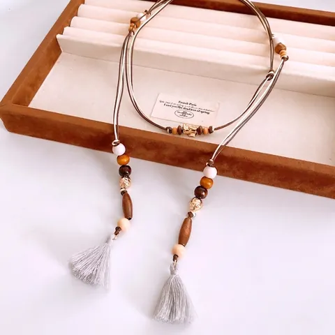 Bohemian Wood Bead Waist Chain With Cotton Tassel Ethnic Vintage Handmade Braided Belt For Women Fashion