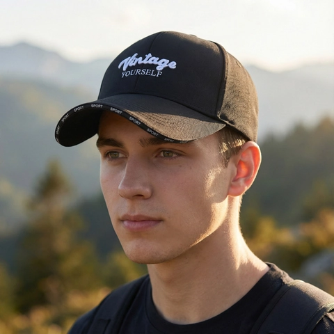 Vintage Yourself Letter Embroidery Baseball Cap Extended Brim Adjustable Polyester Outdoor Sun Protection Hat