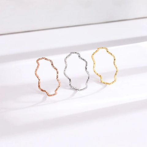 Minimalist Wave Ring Titanium Steel Irregular Hammered Texture Plain Band Elegant Finger Jewelry For Women
